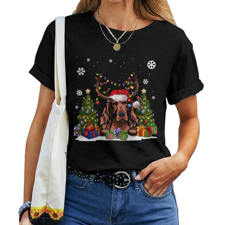 Dog Lover Cute Irish Setter Santa Hat Ugly Christmas Sweater Women T-shirt