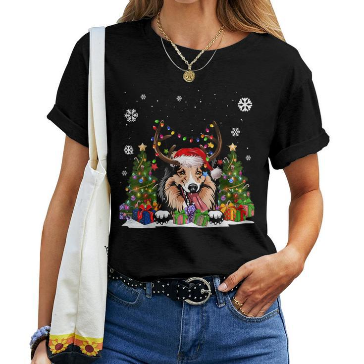 Dog Lover Shetland Sheepdog Santa Hat Ugly Christmas Sweater Women T-shirt