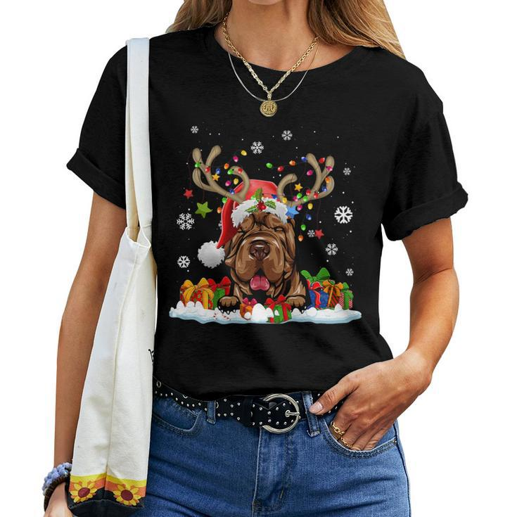 Dog Lovers Cute Shar Pei Santa Hat Ugly Christmas Sweater Women T-shirt