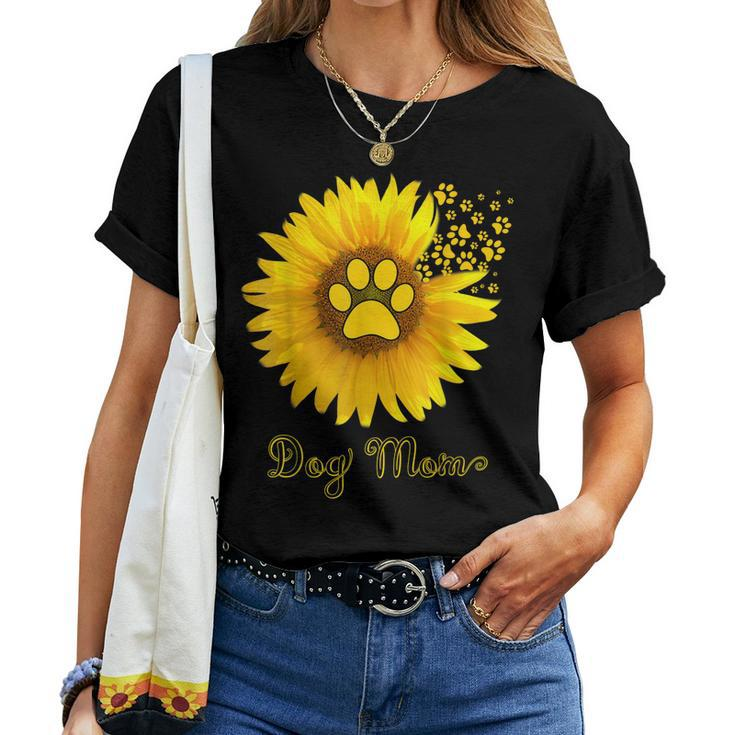 Dog Mom Sunflower Paw Print Women T-shirt