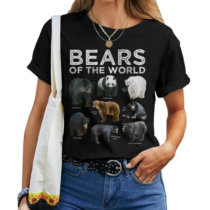 Eight 8 Bear Species Of The World Panda Polar Grizzly Black Women T-shirt