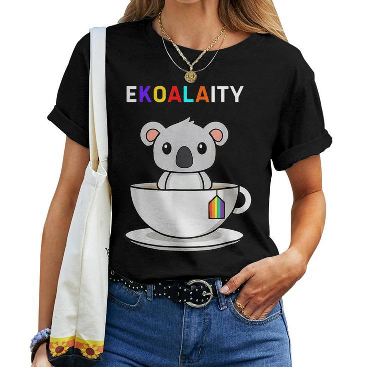 Ekoalaity Gay Pride Cute Koala Tea Cup Rainbow Flag Lgbt Women T-shirt