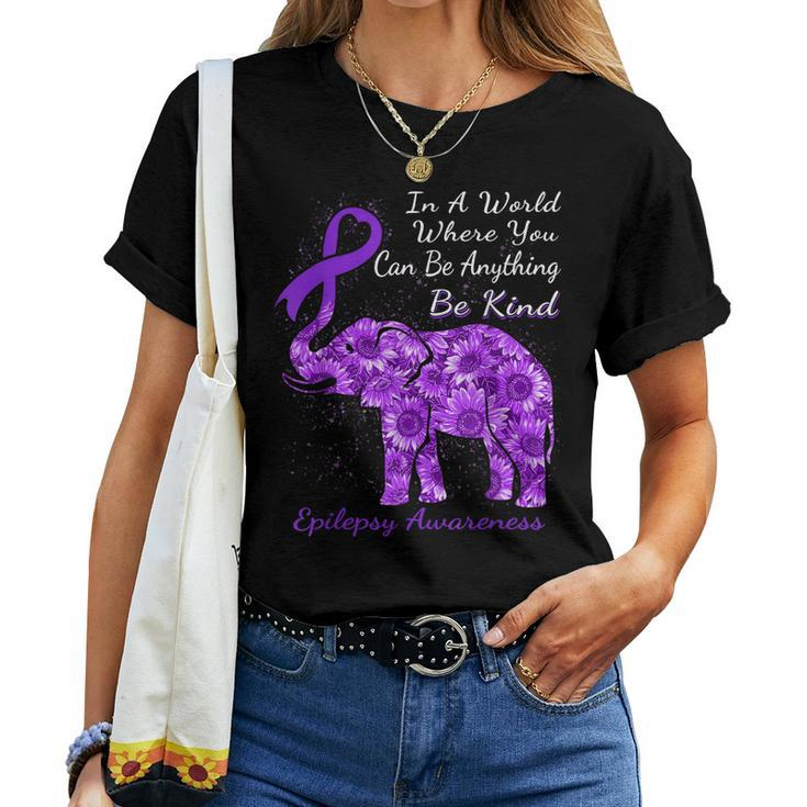Epilepsy Awareness Sunflower Elephant Be Kind Women T-shirt Casual Daily Basic Unisex Tee