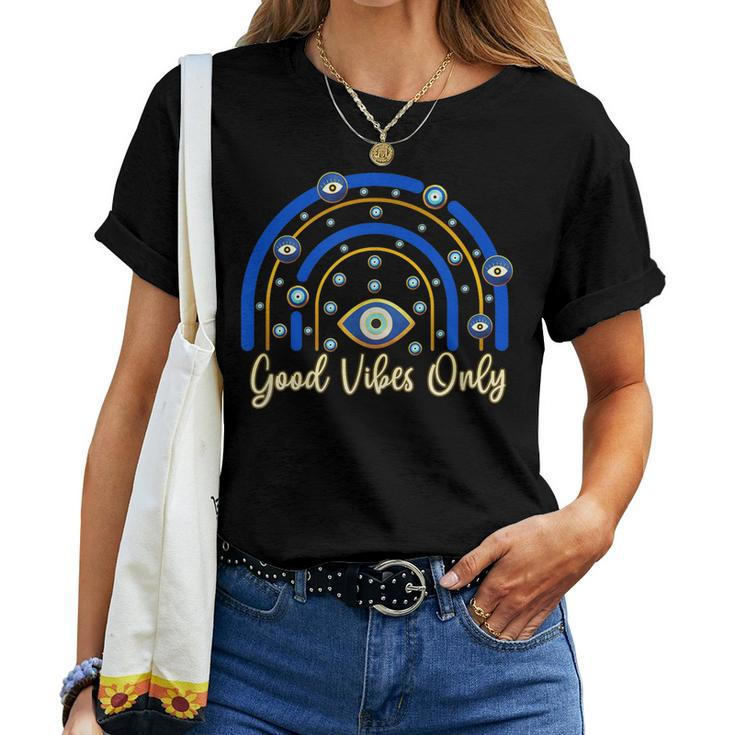 Evil Eye Rainbow Mystical Celestial Good Vibes Only  Gift For Women Women Crewneck Short T-shirt