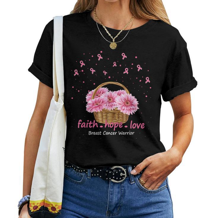 Faith Hope Love Breast Cancer Pink Ribbons With Sunflowers Women T-shirt