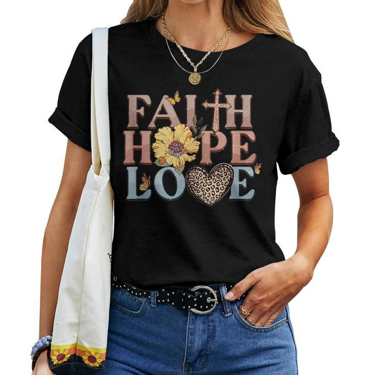 Faith Hope Love Leopard Jesus Christian Religious Boho Faith Women T-shirt