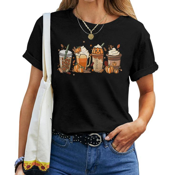 Fall Coffee Halloween Pumpkin Latte Drink Cup Spice Women T-shirt