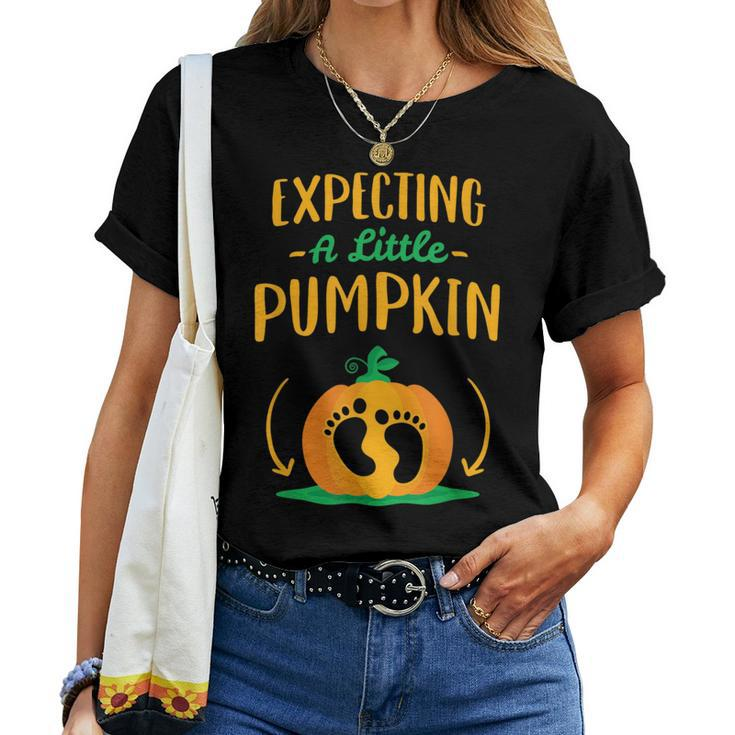 Fall Pregnancy Announcement Expecting A Little Pumpkin Women T-shirt