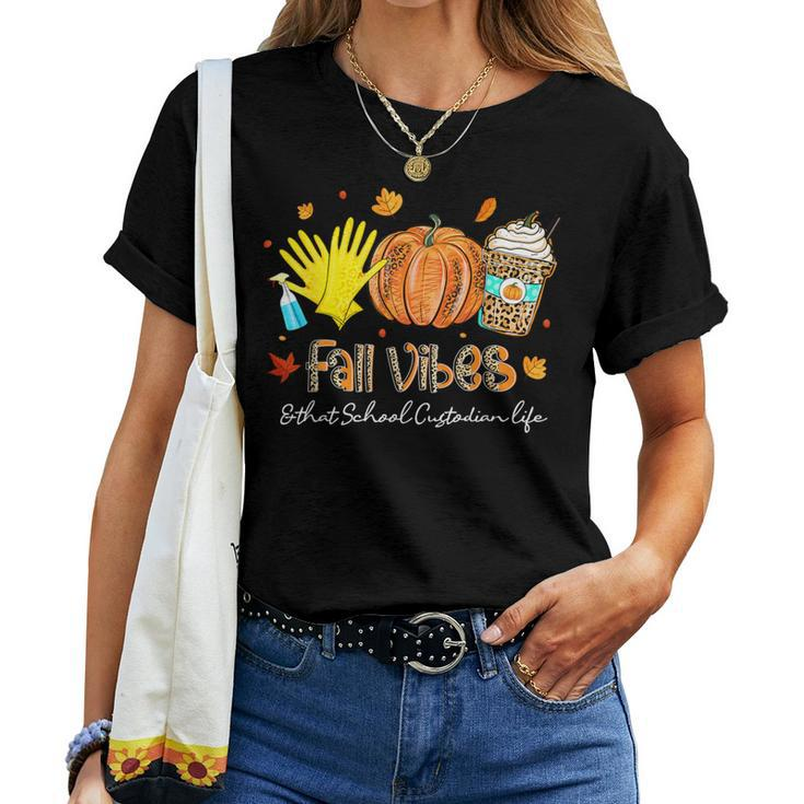 Fall Vibes & That School Custodian Life Pumpkin Leopard Women T-shirt