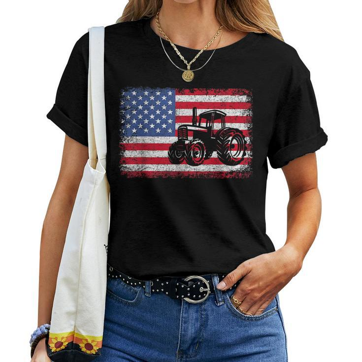 Farm Tractors Usa Flag Patriotic Farming Gift Men Women Boys Women T-shirt