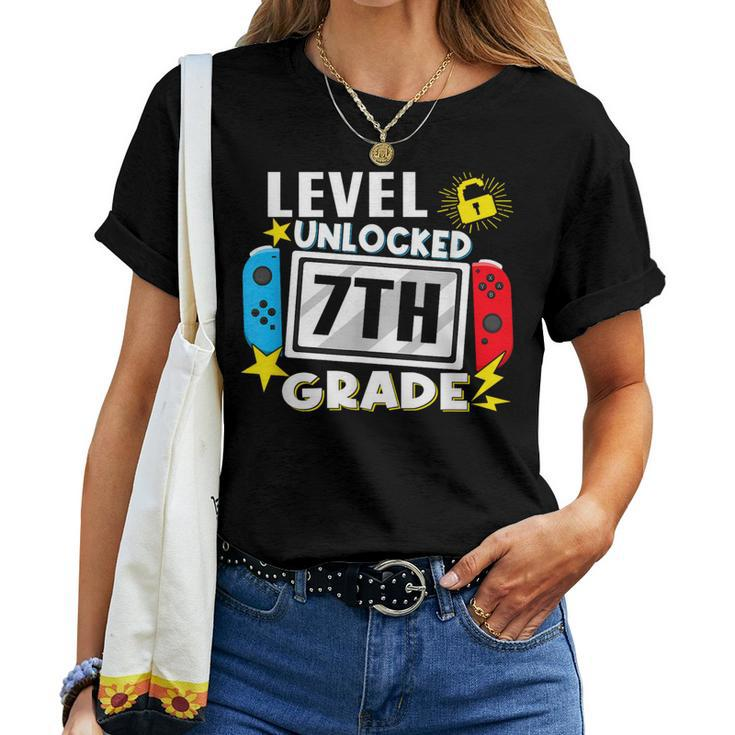 First Day Of 7Th Grade Level Unlocked Game Back To School Women T-shirt