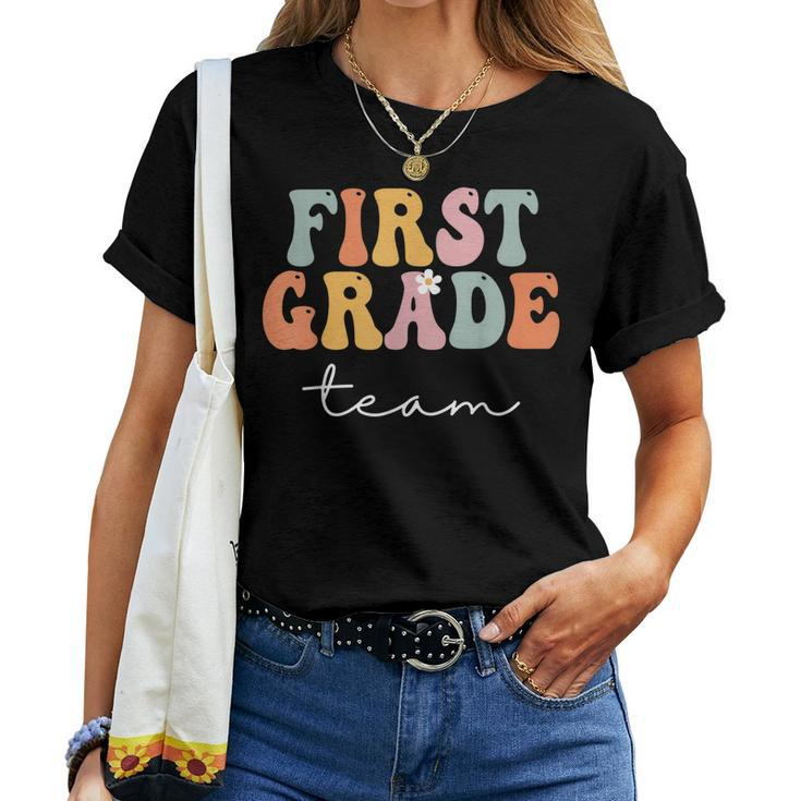First Grade Team Retro Groovy Vintage First Day Of School Women T-shirt