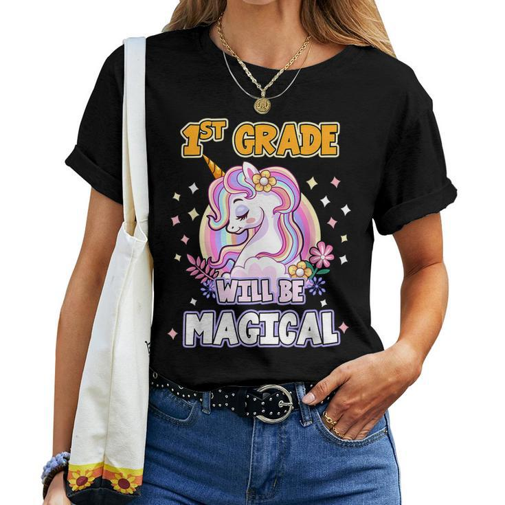 First Grade Will Be Magical Cute Unicorn Rock 1St Grade Girl Women T-shirt