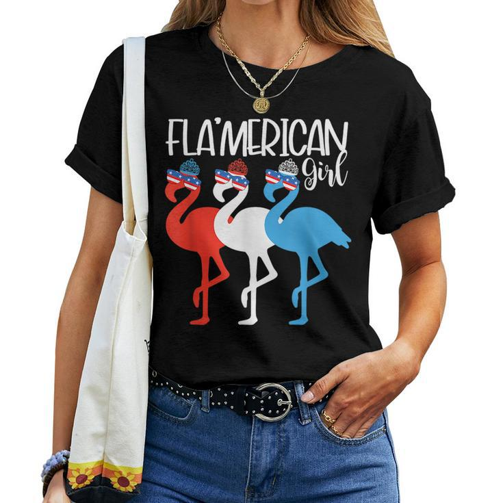 Flamerican Girls Flamingos Usa 4Th Of July Independence Day Women T-shirt