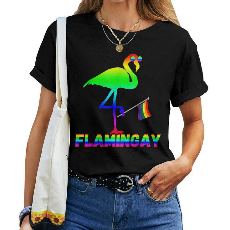 Flamingo Gay Pride Rainbow Bird Lgbt Flag Gender Homosexual Women T-shirt