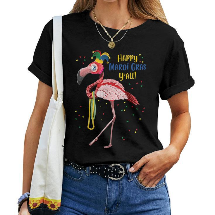 Flamingo Jester Hat Mardi Gras Fat Tuesday Women T-shirt