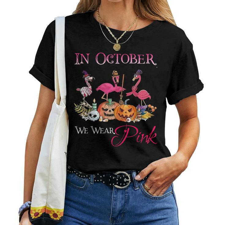 Flamingo In October We Wear Pink Halloween Women T-shirt