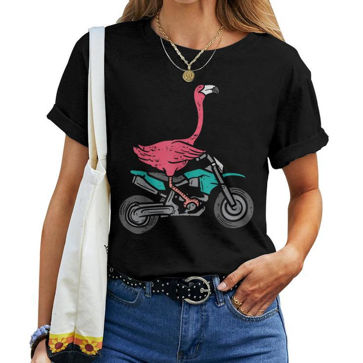 Flamingo Riding Dirt Bike Motocross Biker Women Girls Biker Women T-shirt