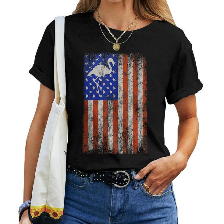 Flamingo Usa Flag 4Th Of July Independence Day Patriotic Women T-shirt