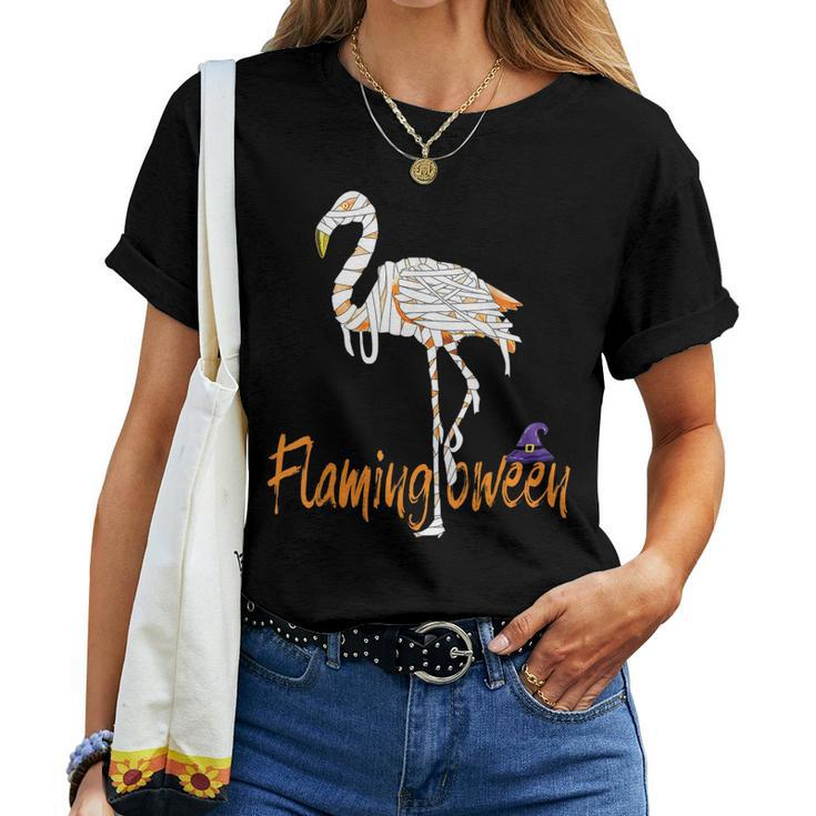 Flamingoween Flamingo Mummy Happy Halloween Horror Costume Women T-shirt