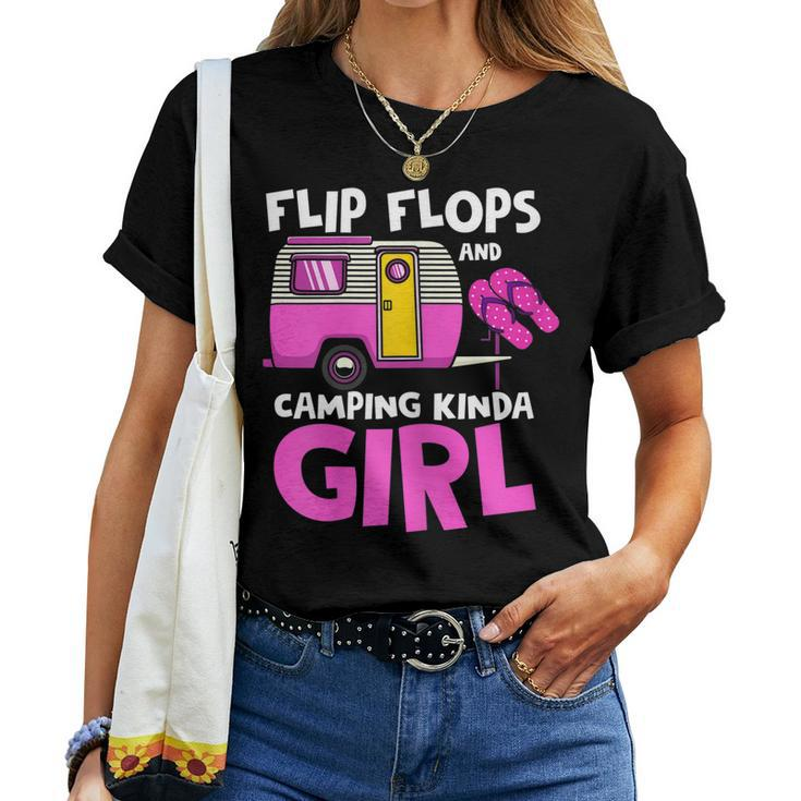 Flip Flops And Camping Kinda Girl Family Vacation Camping Women T-shirt