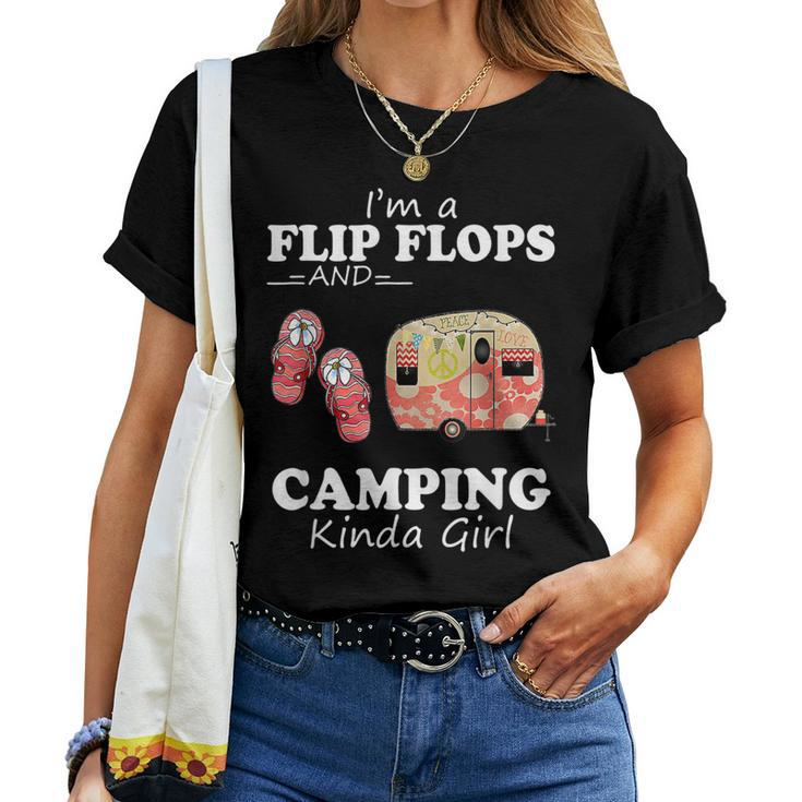 Im A Flip Flops And Camping Kinda Girl Fitted Camp Lover Women T-shirt