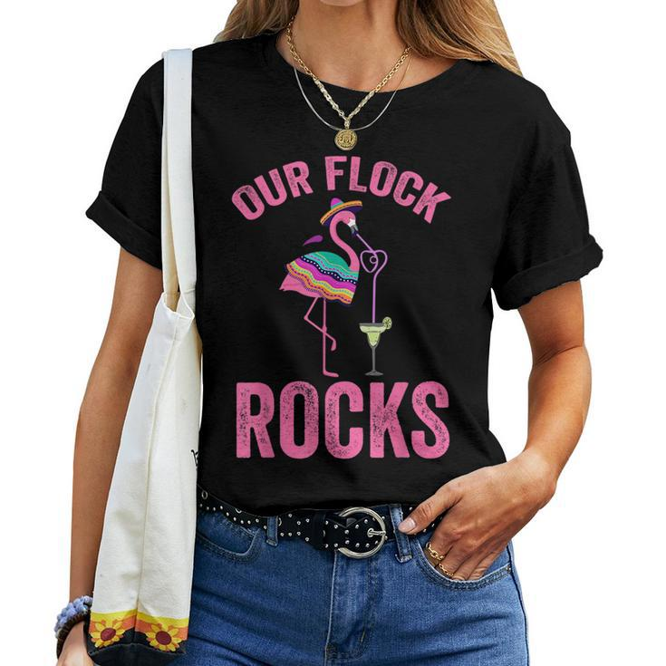Our Flock Rocks Cute Flamingo Matching Family Vacation Group Family Vacation s Women T-shirt Crewneck
