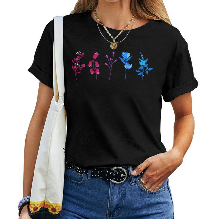 Floral Bisexual Pride Cute Lgbtq Bi Gift Boho Lgbt Flowers  Women T-shirt Crewneck Short Sleeve Graphic