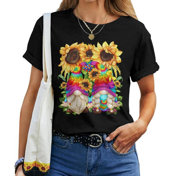Floral Hippie Sunflower Motif For Women Peace Sign Gnomes Women T-shirt
