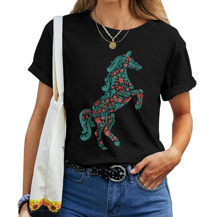 Floral Horse Riding Horse Lover Women Girls Horse Riding Women T-shirt
