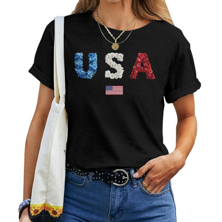Floral Usa American Flag Rose Men Women Kids Patriotic Patriotic Women T-shirt
