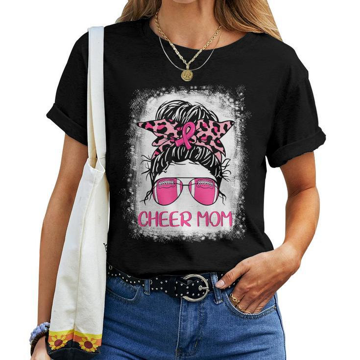 Football Cheer Mom Pink Out Leopard Breast Cancer Month Women T-shirt