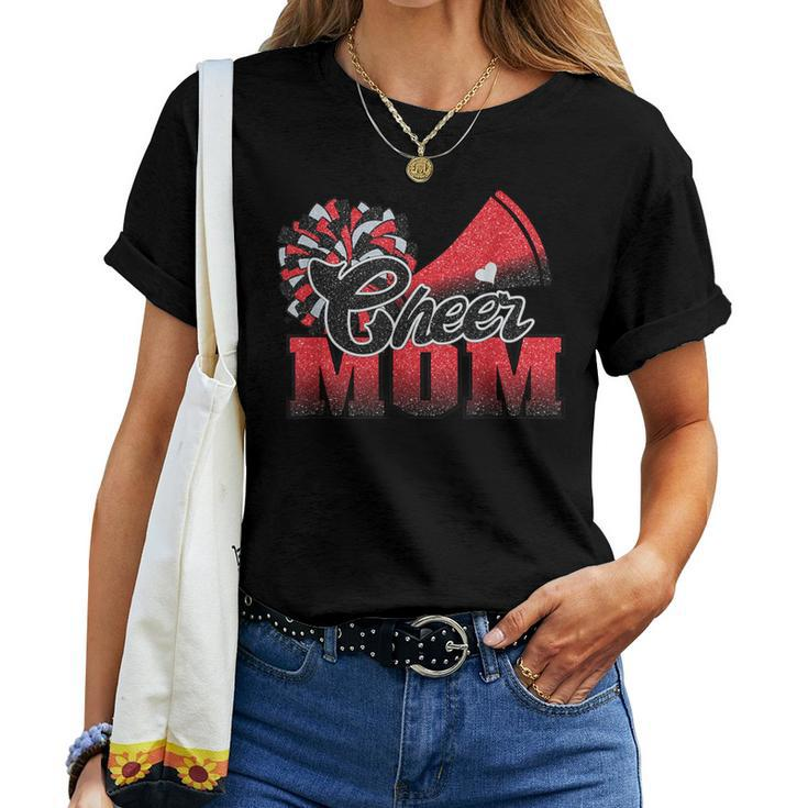 Football Cheer Mom Red Black Pom Leopard Women T-shirt