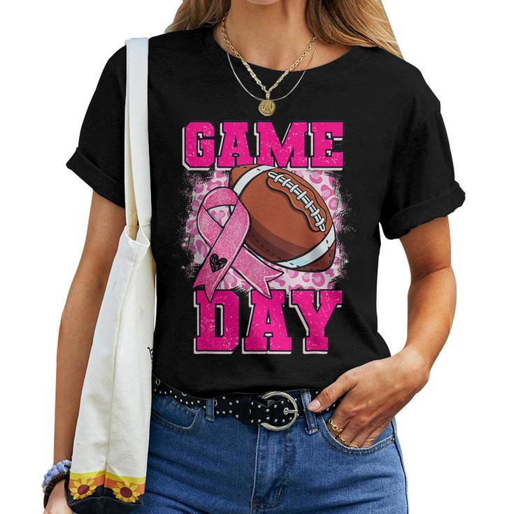 Football Game Day Pink Ribbon Breast Cancer Awareness Mom Women T-shirt