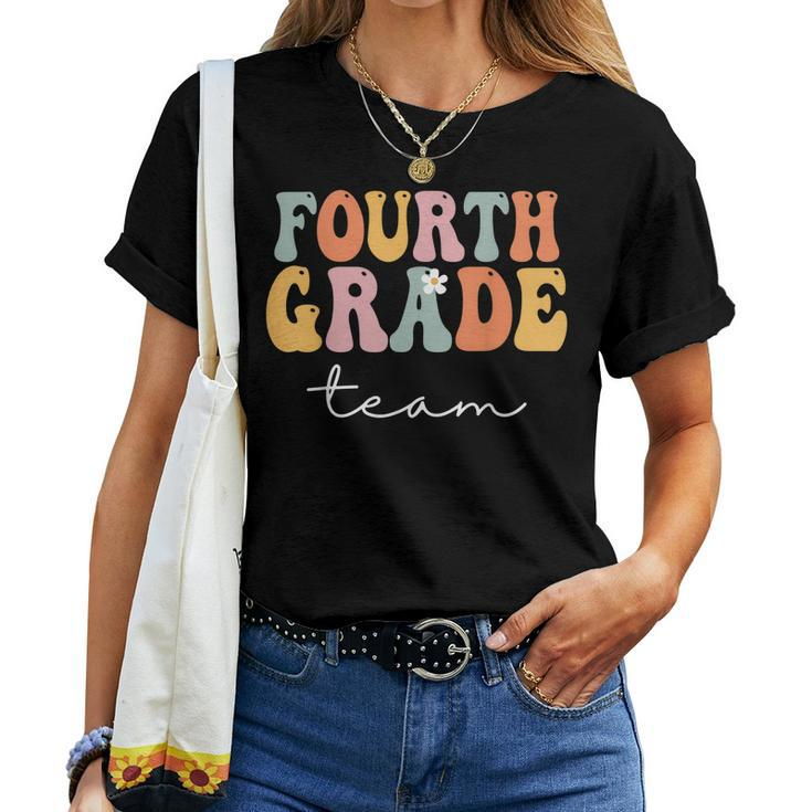 Fourth Grade Team Retro Groovy Vintage First Day Of School Women T-shirt