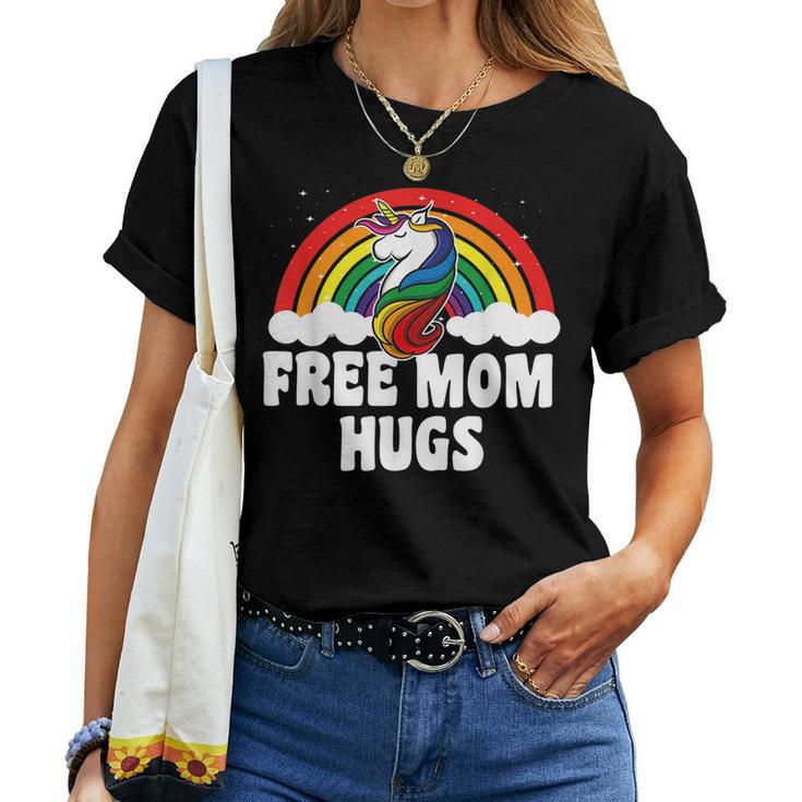 Free Mom Hugs Gay Pride Parade Rainbow Flag Unicorn Women T-shirt