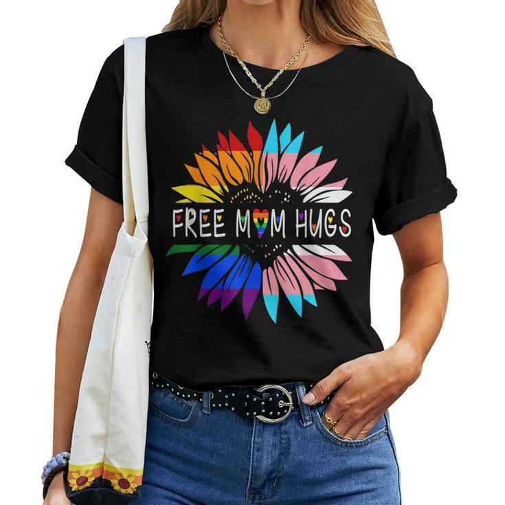 Free Mom Hugs Sunflower Rainbow Heart Lgbt Lesbian Gay Pride Women T-shirt