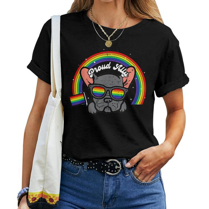 French Bulldog Frenchie Lgbtq Gay Pride Ally Rainbow Flag Women T-shirt
