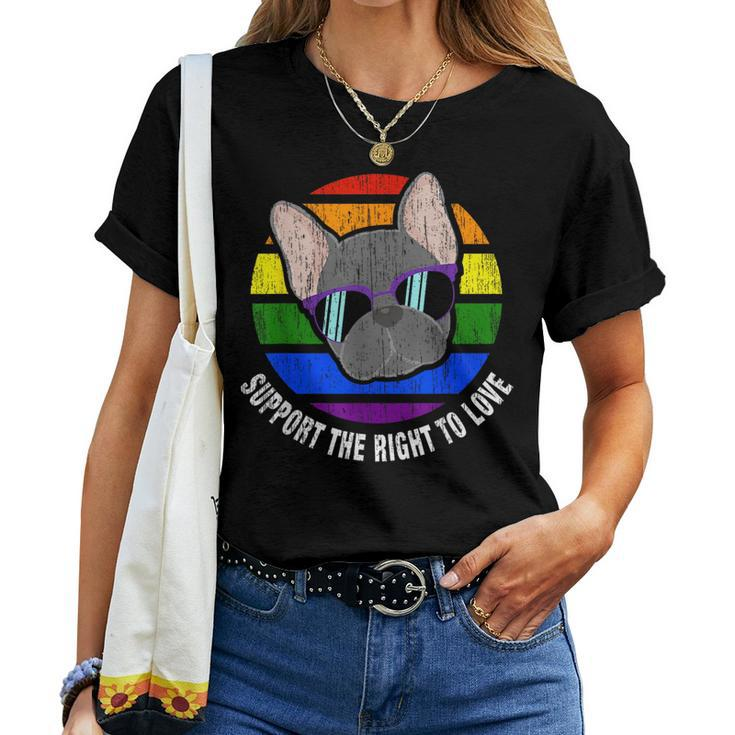 French Bulldog Gay Rainbow Flag Sunset Lgbt Pride Women T-shirt
