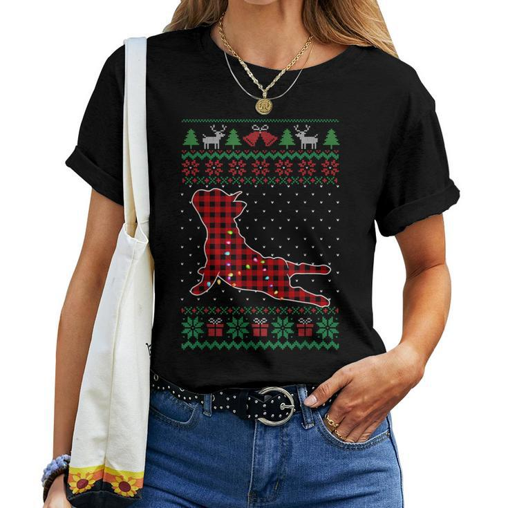 Frenchie Red Plaid Buffalo Ugly Christmas Sweater Women T-shirt
