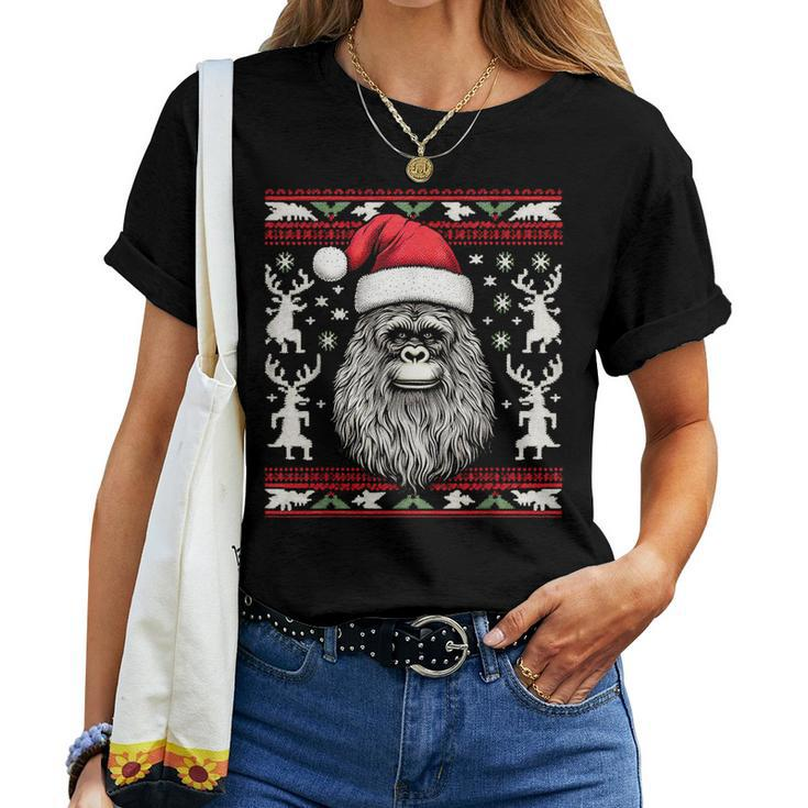 Bigfoot Ugly Christmas Sweater Pajamas Women T-shirt