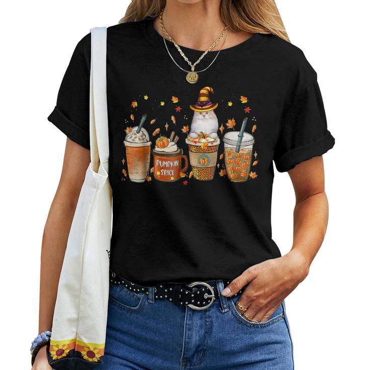 British Longhair Cat Fall Coffee Pumpkin Spice Latte Women T-shirt