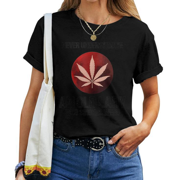 Cannabis Old Lady Smokes Weed Stoner Grandma Women T-shirt