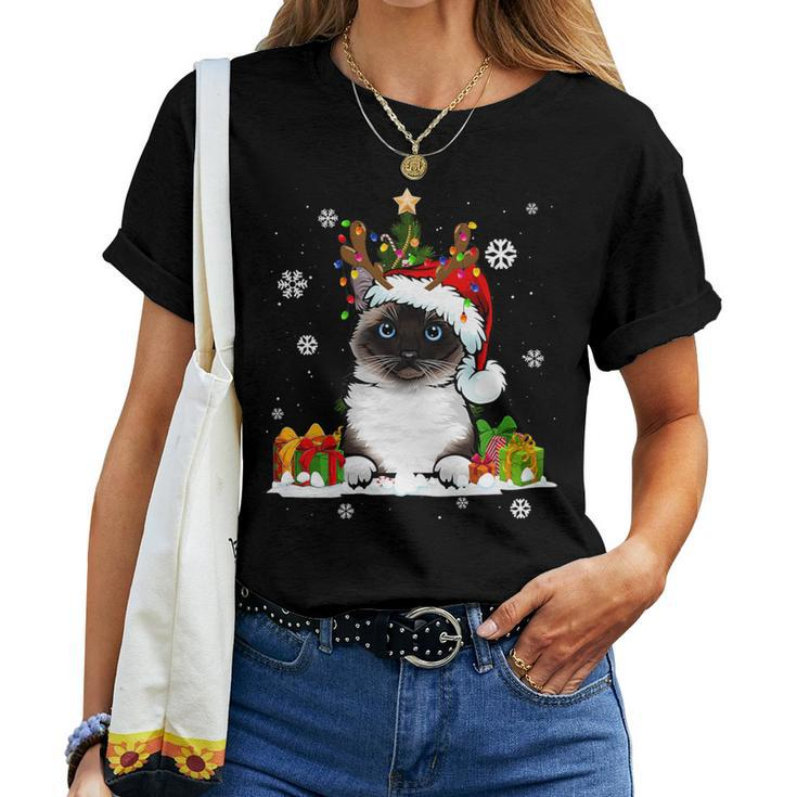 Cat Lover Cute Birman Santa Hat Ugly Christmas Sweater Women T-shirt
