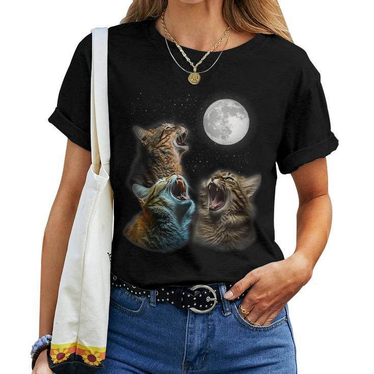 Cat Moon Three Cats Meowling At Moon Cats Howling Women T-shirt