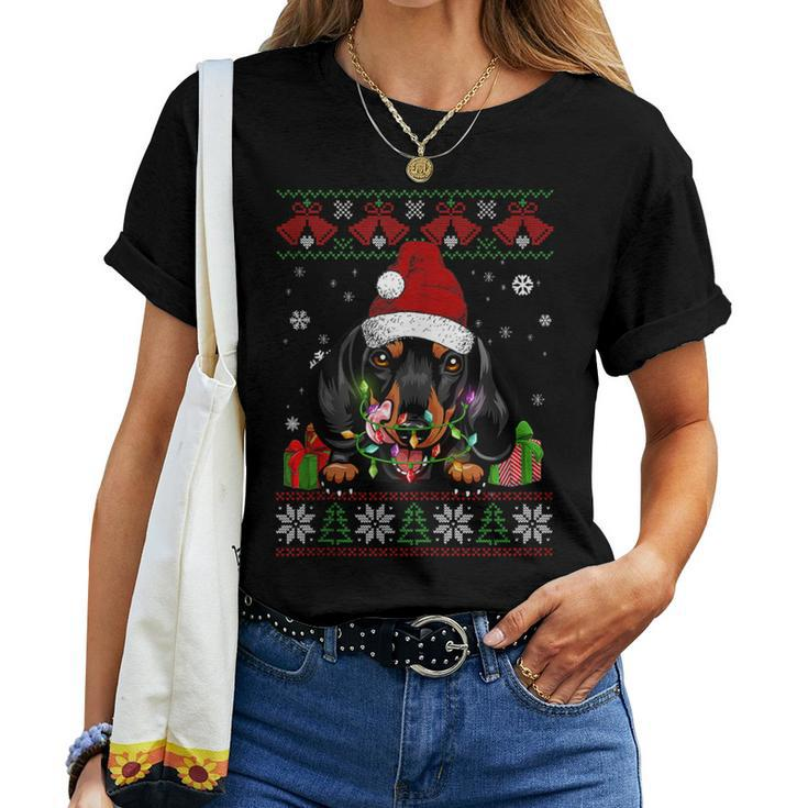 Dog Lovers Dachshund Santa Hat Ugly Christmas Sweater Women T-shirt