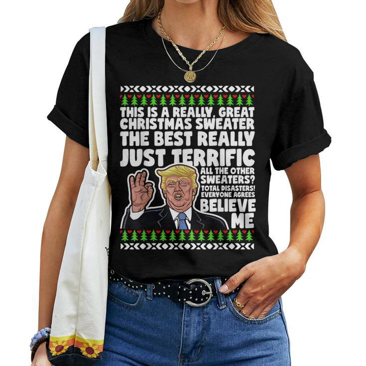 Donald Trump Ugly Christmas Sweater Parody Speech Women T-shirt
