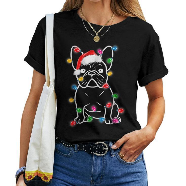 French Bulldog Dog Tree Christmas Lights Xmas Pajama Women T-shirt