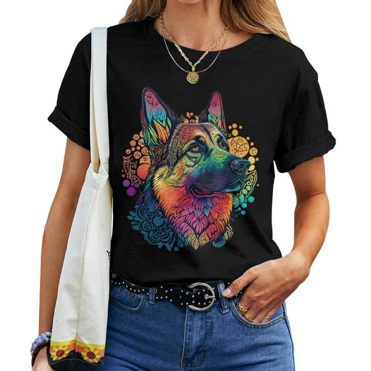 Funny German Shepherd Dog Hippie Mandala Women T-shirt