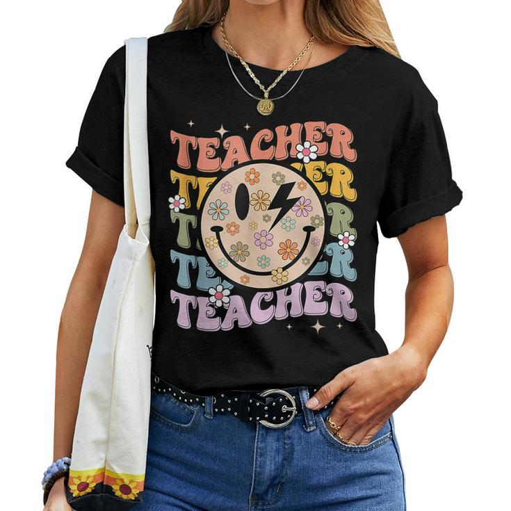 Funny Hippie Face Teacher  Back To School Teachers Day  Women T-shirt Short Sleeve Graphic